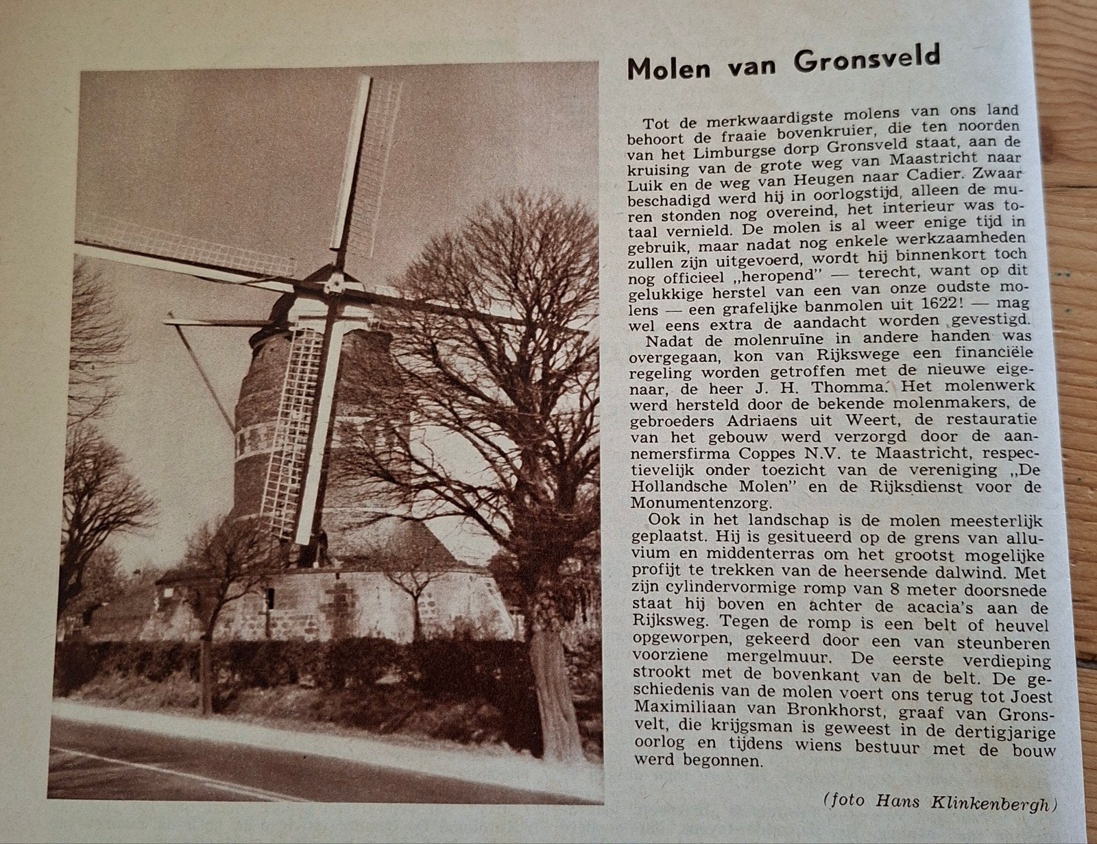uit tijdschrift 1961 ANWB artikeltje molen Gronsveld, Ophalen of Verzenden