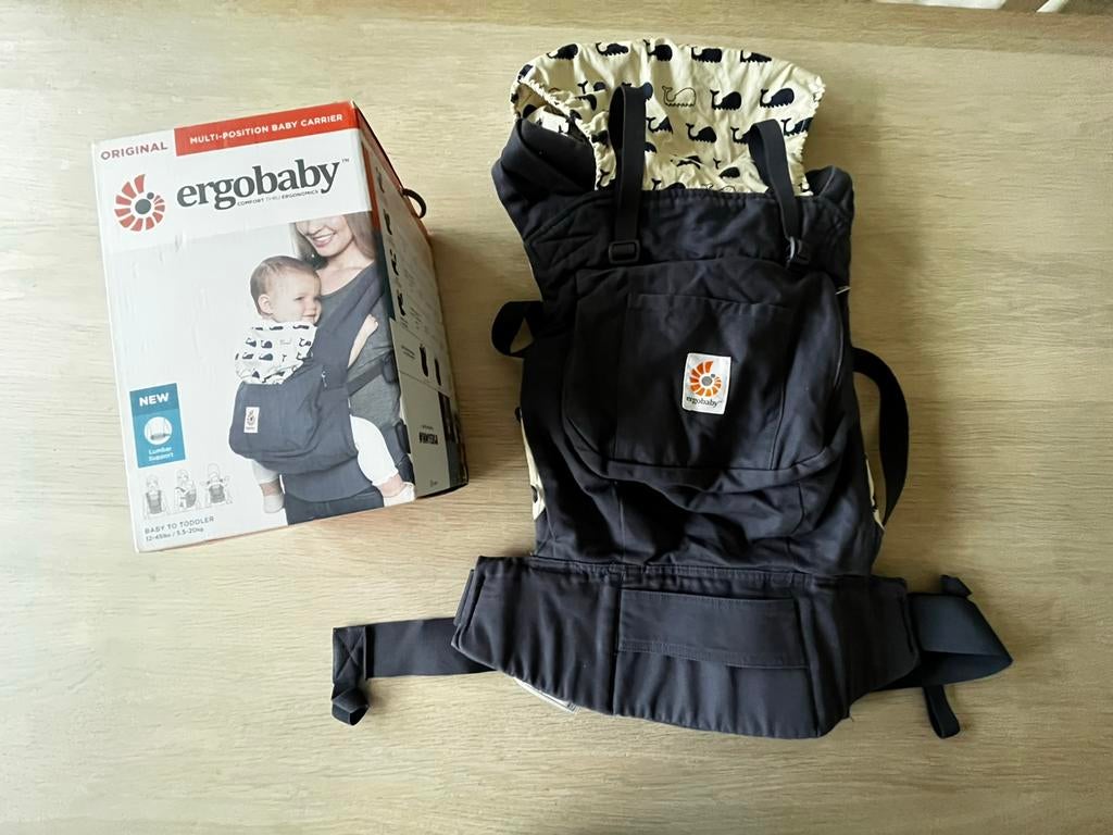 Ergobaby original draagzak met walvisprint, Overige merken, Buik of Rug, Ophalen of Verzenden, Zo goed als nieuw