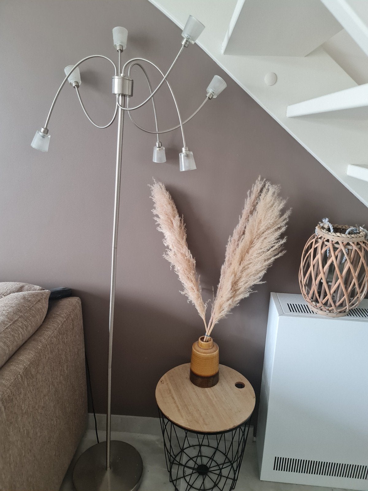 RVS Staande Lamp met 7 Dimbare Halogeenlampen, Huis en Inrichting, Ophalen, Gebruikt, Glas, G4