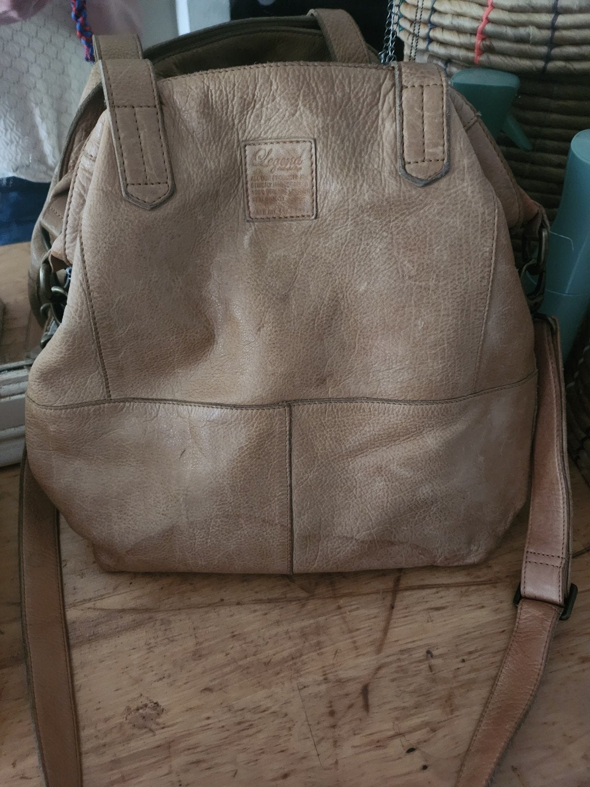 Legend leren handtas/schoudertas - Beige, Ophalen of Verzenden, Gebruikt, Beige, Handtas