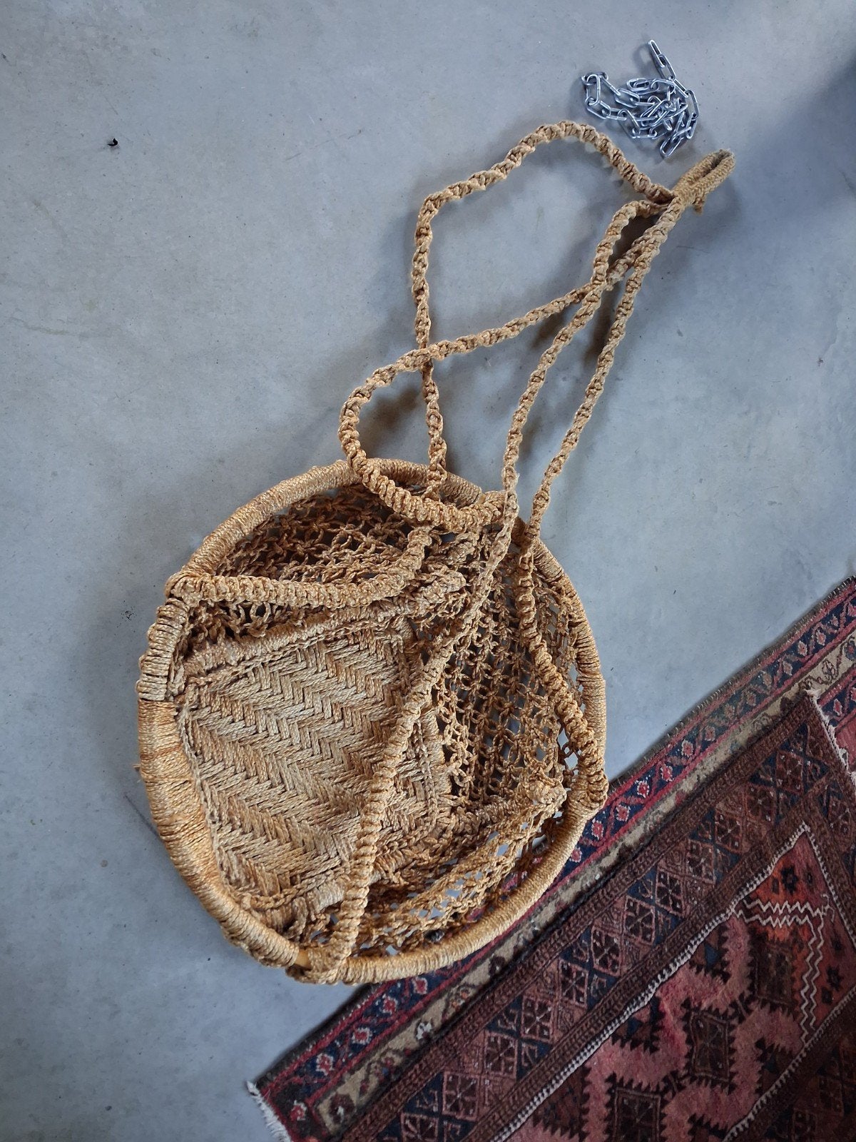 Jaren 70 hangstoel jute macramé vintage retro rafia, Ophalen of Verzenden, Huis en Inrichting
