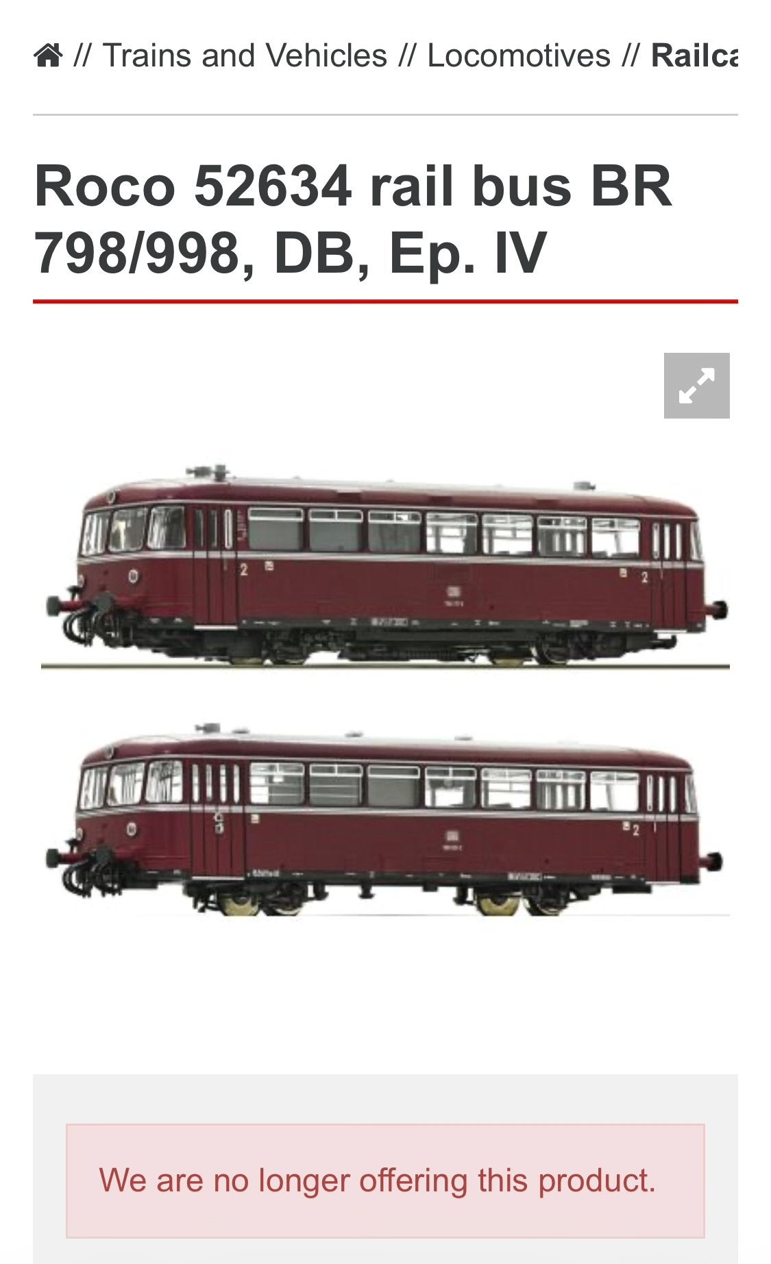 Roco 52634 Railbus BR 798/998 DB, Ep. IV, Hobby en Vrije tijd, Treinset, Gelijkstroom, Ophalen of Verzenden, Zo goed als nieuw