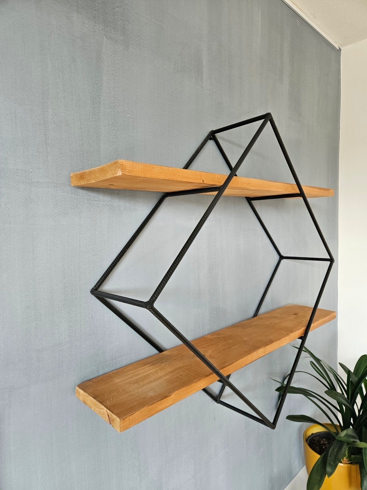 Wandrek met houten planken - Industrieel design, Ophalen, Gebruikt