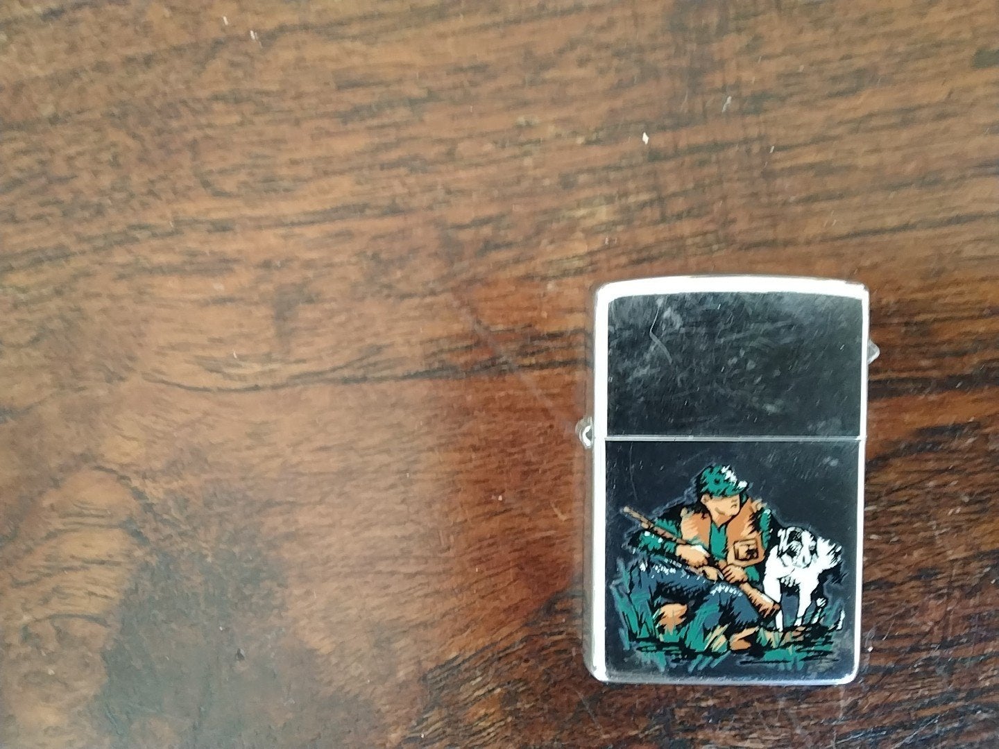 Zippo aansteker Bradford P.A. USA K XIV met jager en hond, Ophalen of Verzenden, Gebruikt, Aansteker