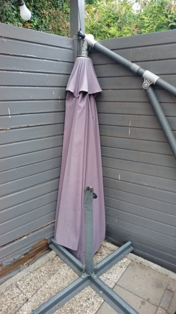 Tuinparasol met standaard, Ophalen, Verstelbaar, Gebruikt, 1 tot 2 meter