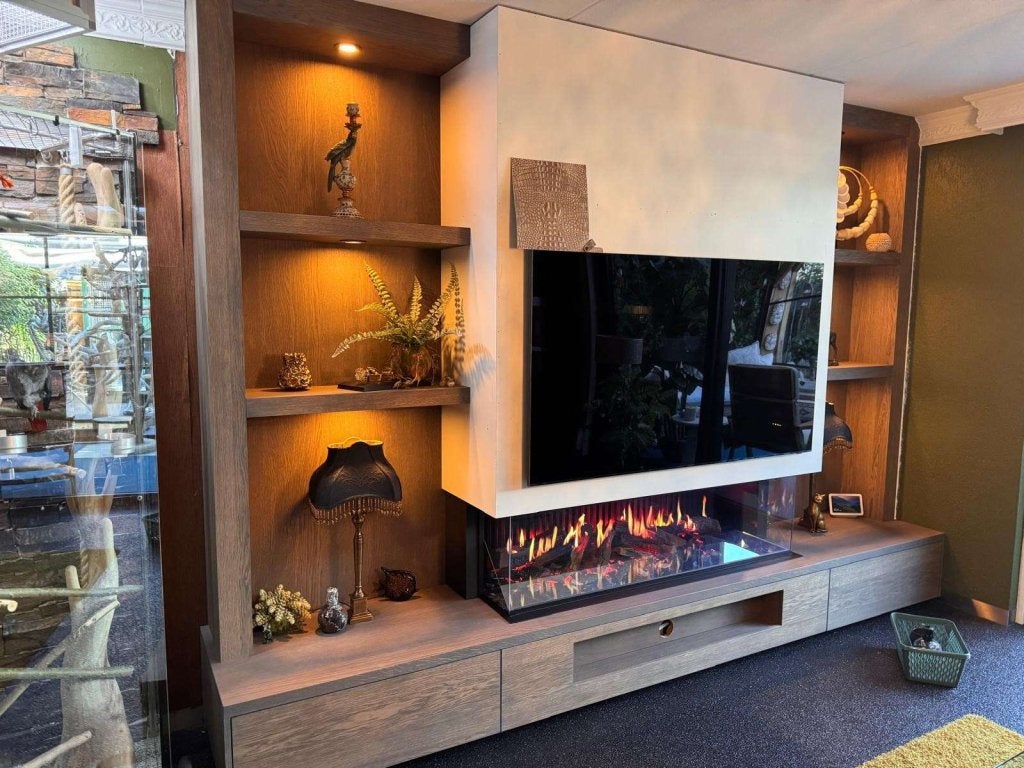Dressoir/Cinewall maatwerk eiken fineer met haard NIEUW, Niet ingevuld, Niet ingevuld, Nieuw, Ophalen of Verzenden