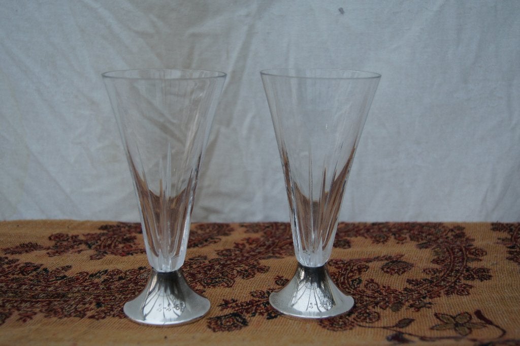 Glazen op zilveren voet, Antiek en Kunst, Antiek | Glas en Kristal, Ophalen of Verzenden
