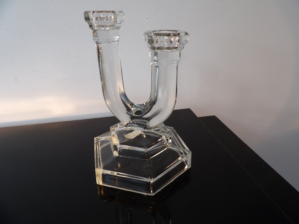 Art Deco Kandelaar Walther & Sohne, transparant glas, Ophalen of Verzenden, Glas