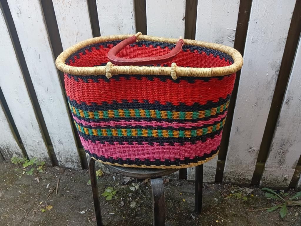 Super grote Ghana shopper Bolgstanga lederen handvat 62x45, Overige materialen, Mand, Nieuw, Ophalen of Verzenden