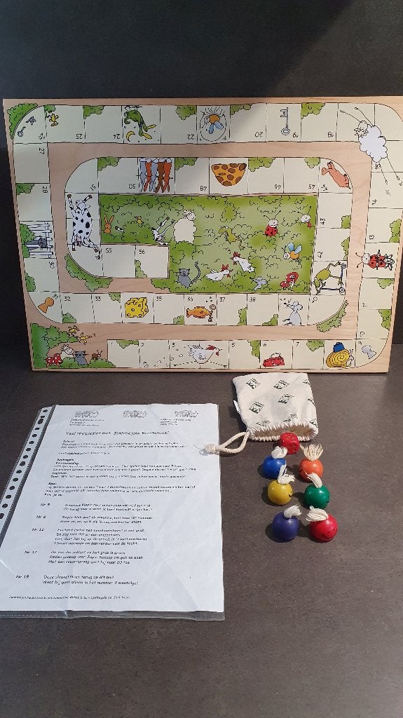 JanBibeJan Beestenboel, houten bordspel Ganzenbord. 8A10, Tweedehands verkoop, Tweedehands verkoop, Gebruikt, Ophalen of Verzenden
