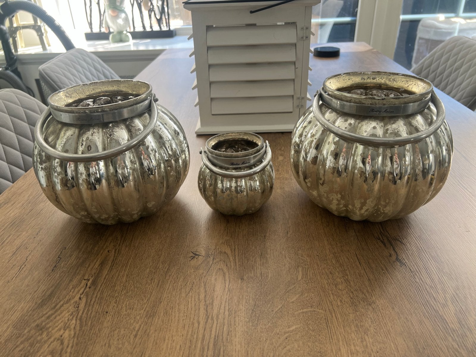 Set van 3 glazen pompoen windlichten Riviera Maison, Ophalen, Windlicht, Rivièra Maison, Zilver