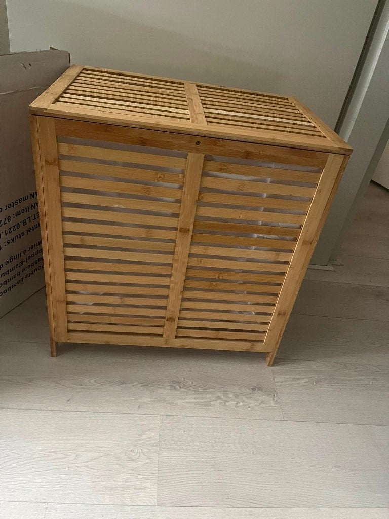 Dubbele wasmand bamboe, Ophalen, Nieuw, Bruin, Wasmand