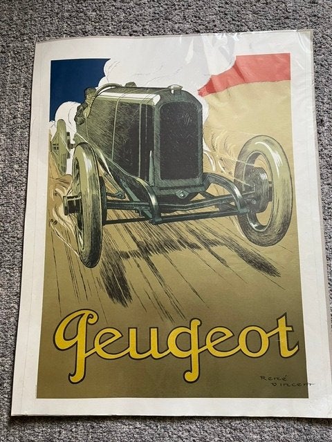 Vintage reclameposter Peugeot - Rene Vincent 1912, Ophalen of Verzenden, A1 t/m A3, Film en Tv, Rechthoekig Staand
