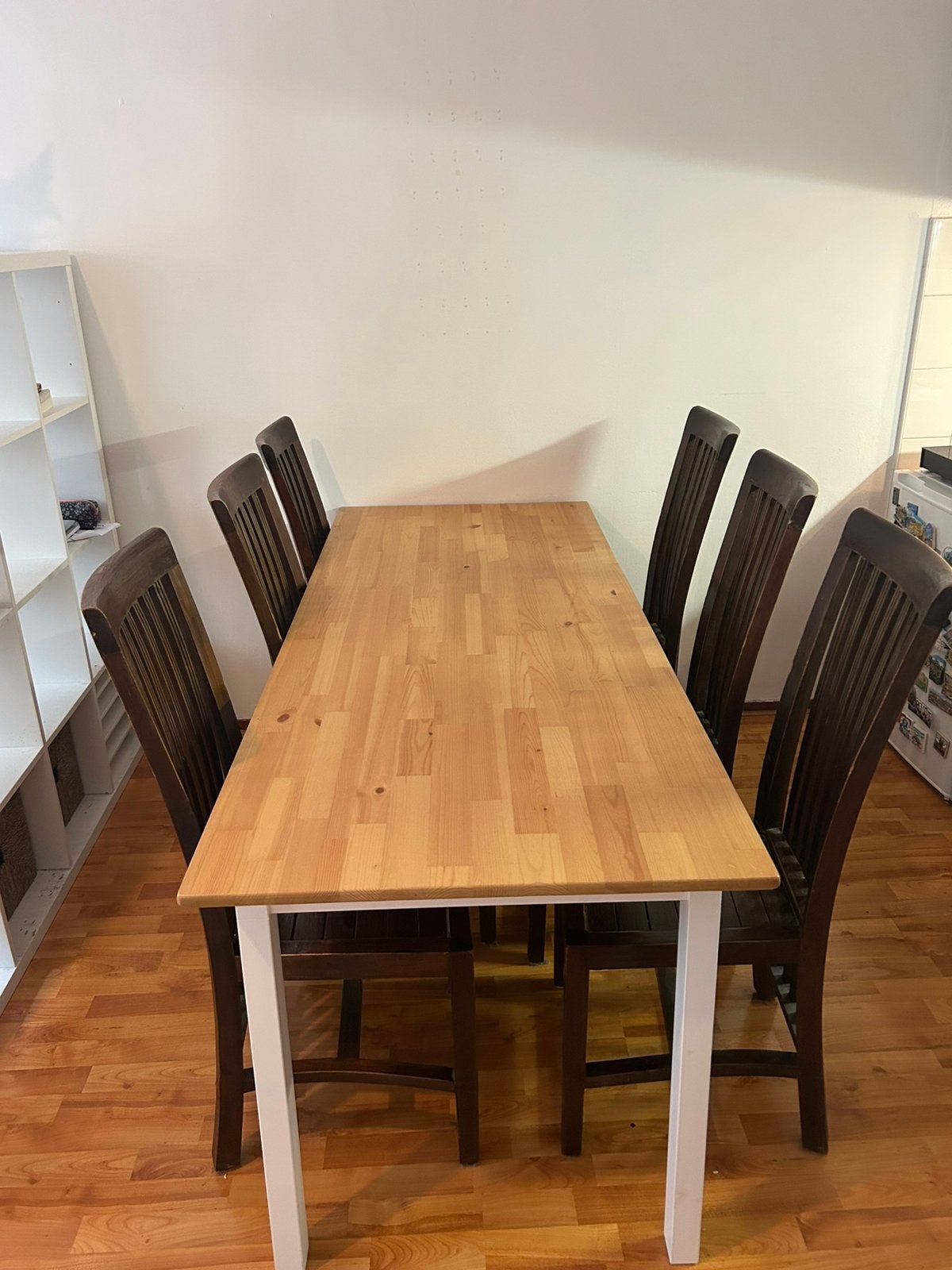 Houten wit en lichtbruine eettafel van IKEA, Ophalen, 50 tot 100 cm, Zo goed als nieuw, Vijf personen of meer