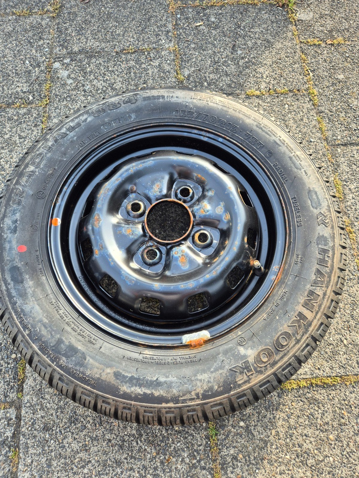 Hankook 155/70R13 75T band op velg, Ophalen, Gebruikt, 155 mm, 13 inch