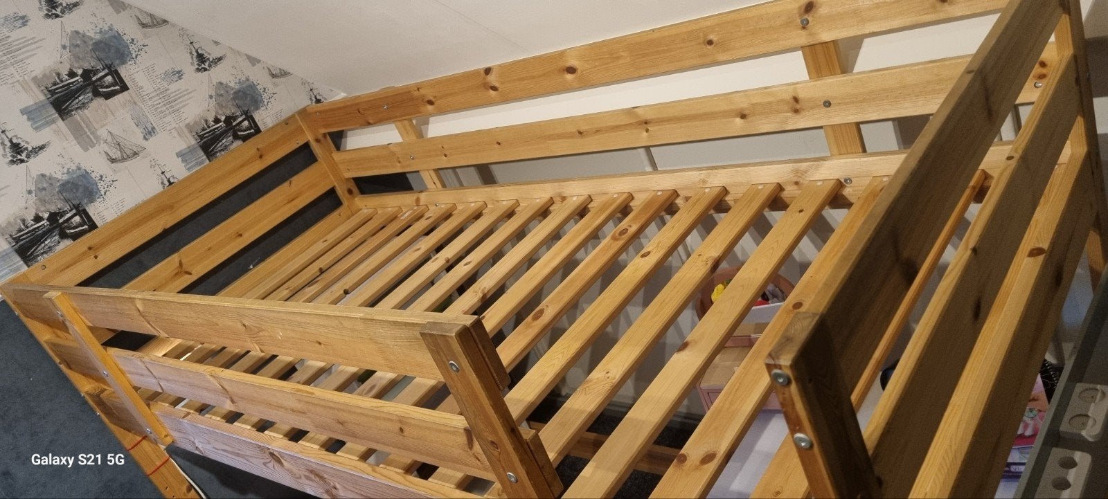 Houten halfhoogslaper 200x90cm met trap, Huis en Inrichting, Ophalen, Gebruikt, 90 cm, Eenpersoons