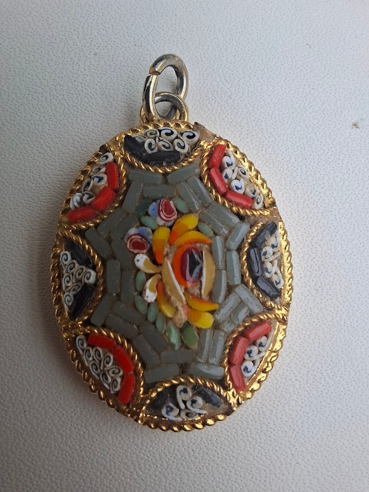 Micro mozaïek hanger vintage, Ophalen, Zilver, Overige materialen