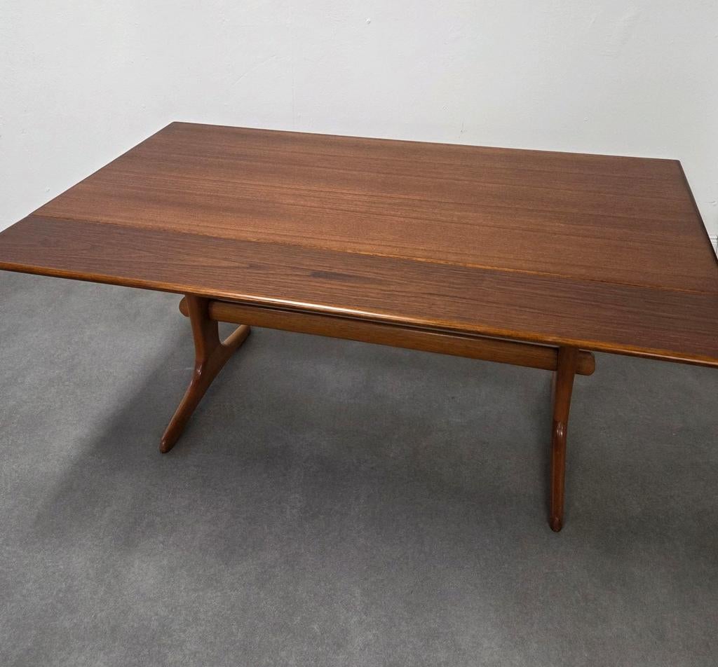 Mid-Century moderne Deense teak tafel jaren '60 '70 salon, Ophalen, 100 tot 150 cm, Teakhout, Zo goed als nieuw