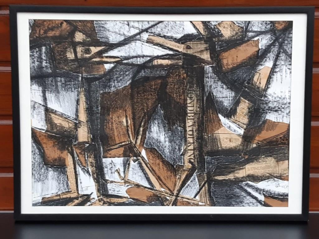 Schilderij vechtende hanen liggend uniek er is er maar 1 van, Ophalen, Nieuw, 50 tot 75 cm, Schilderij