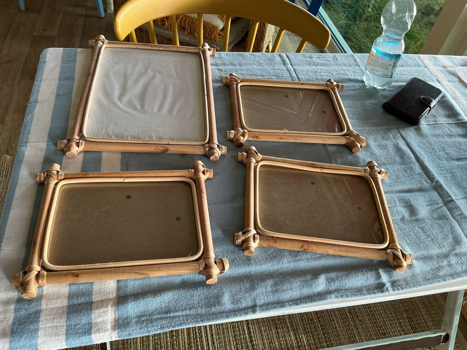 Set van 4 bamboe fotolijsten - Vintage look, Ophalen, Bruin, Gebruikt, Fotolijst