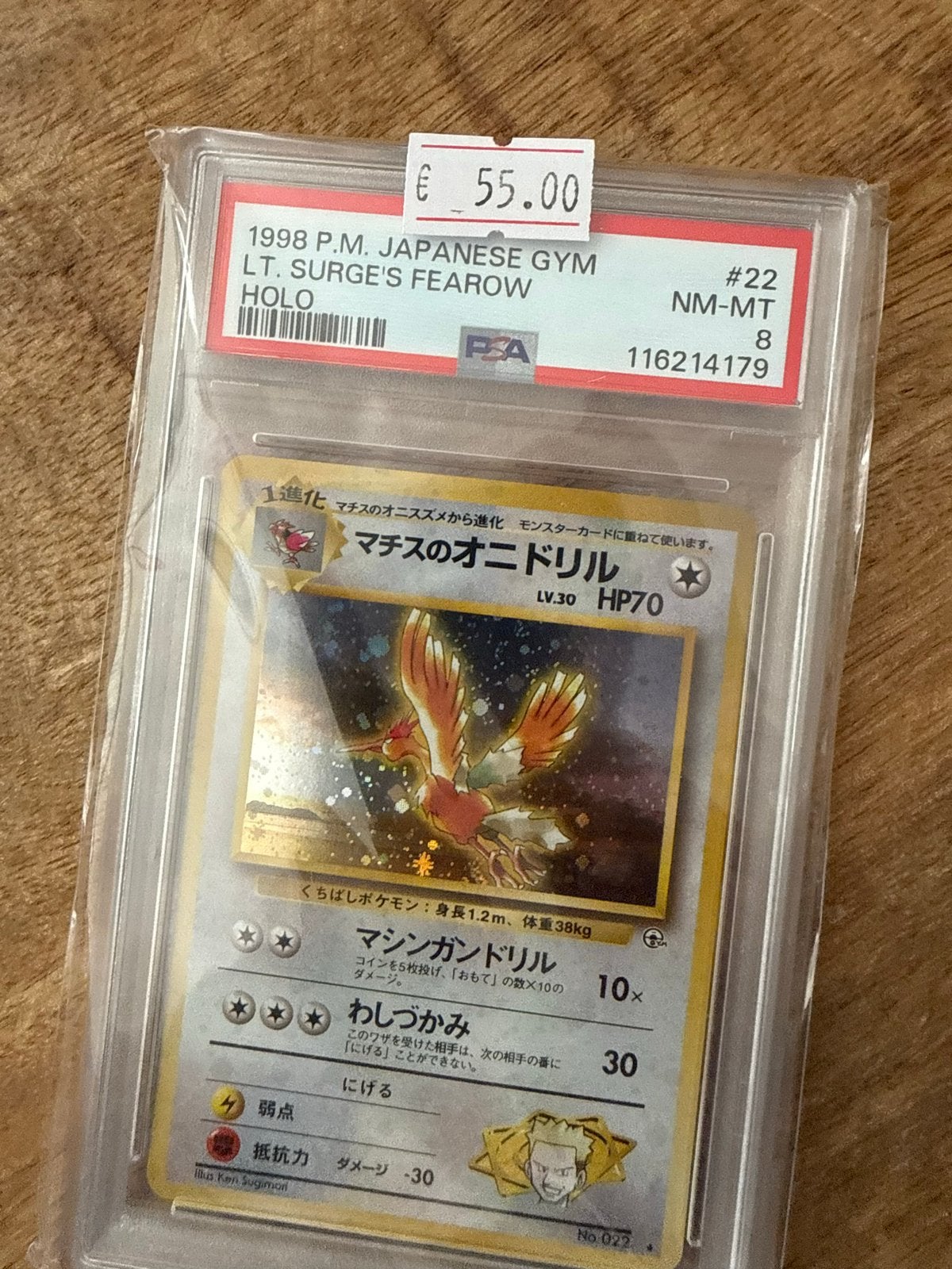 PSA 8 Lt. Surge's Fearow Holo 1998 Japanese Gym, Ophalen of Verzenden, Zo goed als nieuw, Losse kaart, Foil