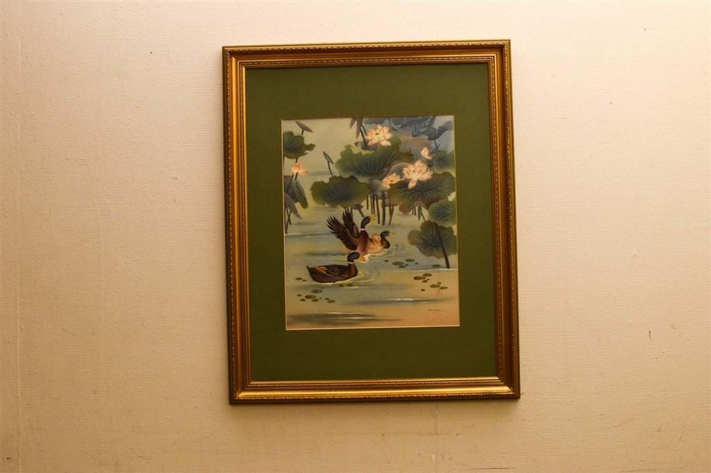 Schilderij/prent van eenden in de vijver 50832, Ophalen of Verzenden, Voor 1920, Ongelopen, Hond of Kat
