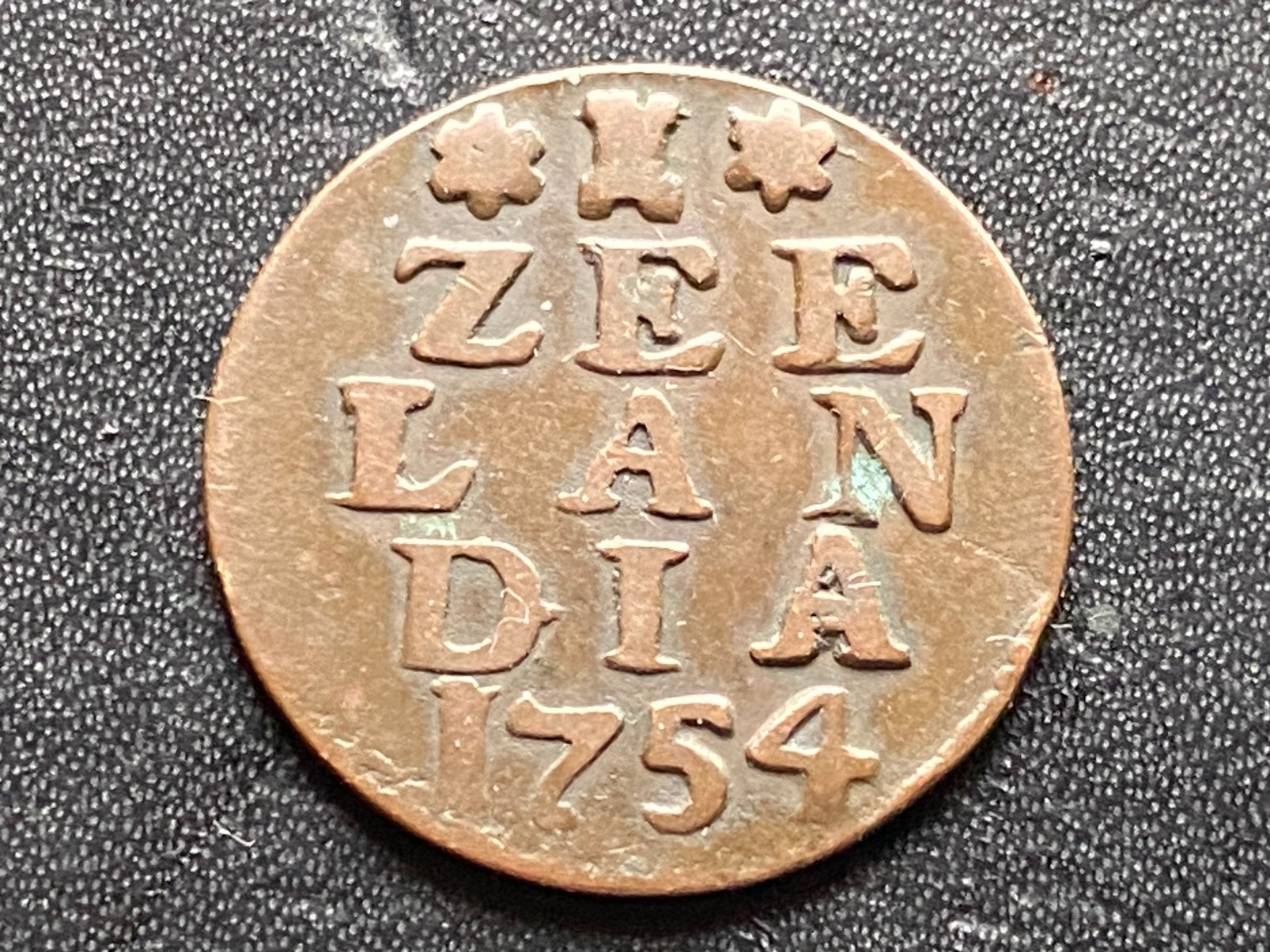 Zeeland, duit 1754 met verkeerde tekst., Ophalen of Verzenden, Vóór koninkrijk, Overige waardes, Losse munt