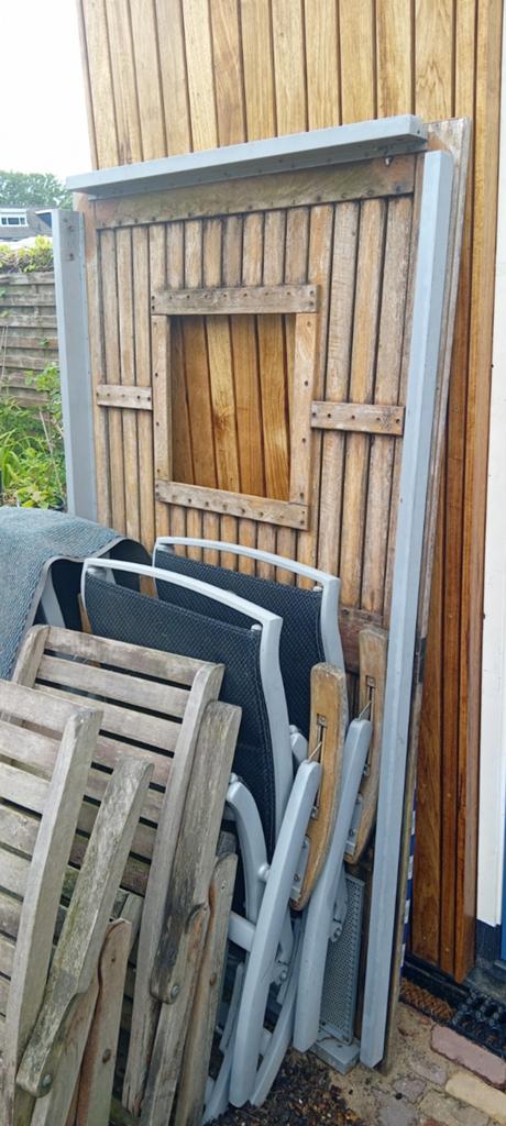 Tuinset van teakhout en aluminium, Tuin en Terras, Ophalen, Gebruikt, Hout