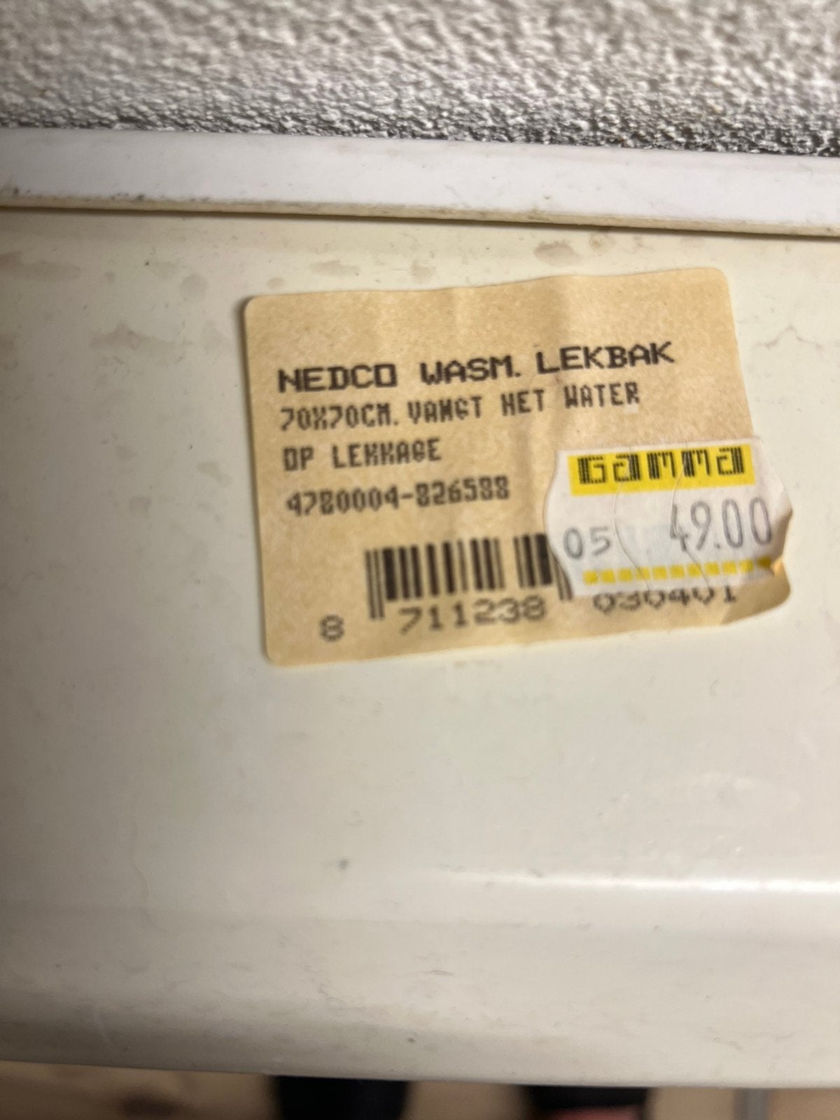 Lekbak wasmachine wit en toevoerslang met aquastop, Ophalen, Gebruikt