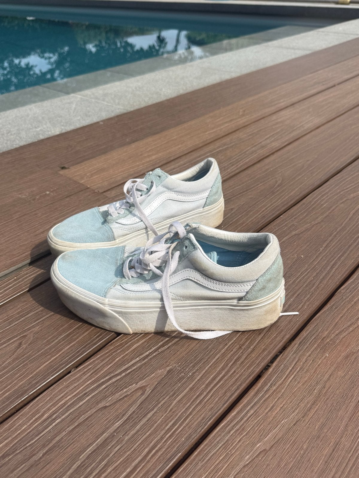 Vans Old Skool Platform Sneakers - Lichtblauw, Kleding | Dames, Schoenen, Ophalen of Verzenden, Gedragen, Blauw, Sneakers of Gympen