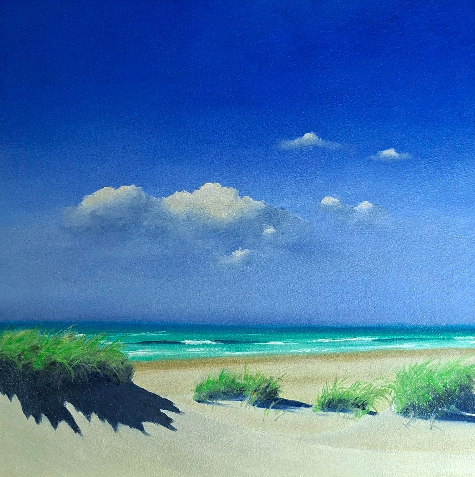 Zeegezicht olieverf 30x30cms, Ophalen of Verzenden