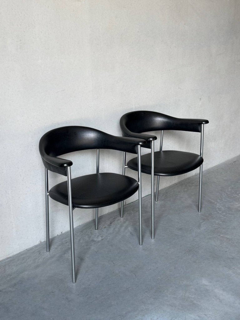 Vintage bauhaus fauteuils, metalen frame & skai leer, Huis en Inrichting, Fauteuils, Ophalen, Gebruikt, 50 tot 75 cm, Leer