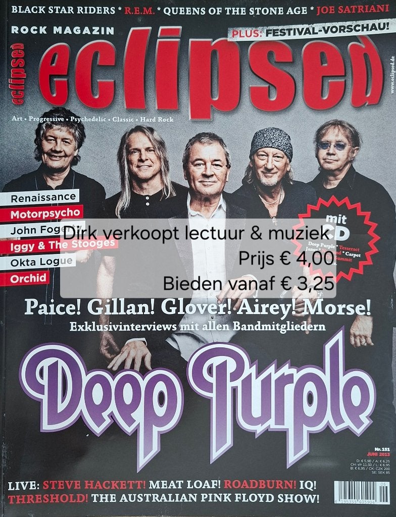 Rockmuziekblad Eclipsed nr 151, 2013; Deep Purple, R.E.M., Ophalen of Verzenden, Gebruikt, Boek, Tijdschrift of Artikel