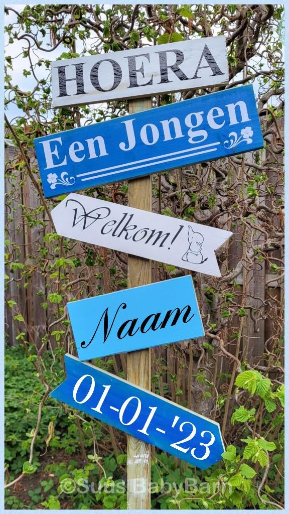 Geboortebord Wegwijzer voor Jongen 1m80 hoog., Kinderen en Baby's, Ophalen of Verzenden, Nieuw, Geboortebord