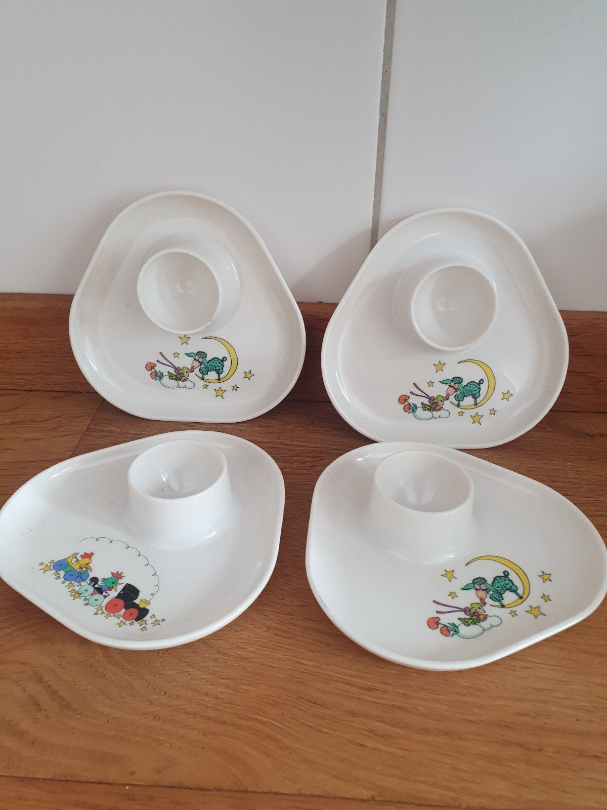 4x Vintage Ornamin eierdopjes met kinderprint, Kunststof, Gebruikt, Overige merken, Overige typen