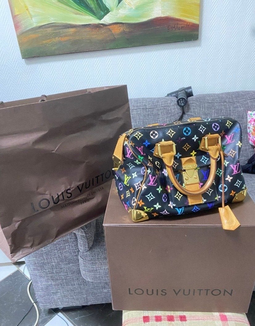 Louis Vuitton Speedy 30 Monogram Multicolore Zwart Handtas, Ophalen of Verzenden, Gebruikt, Zwart, Handtas
