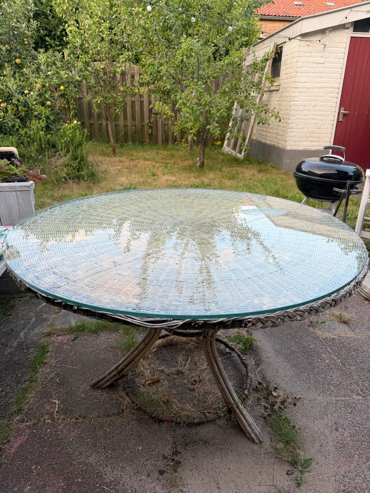 Ronde tuintafel met glazen blad, Tuin en Terras, Ophalen, Gebruikt, Rond, Wicker