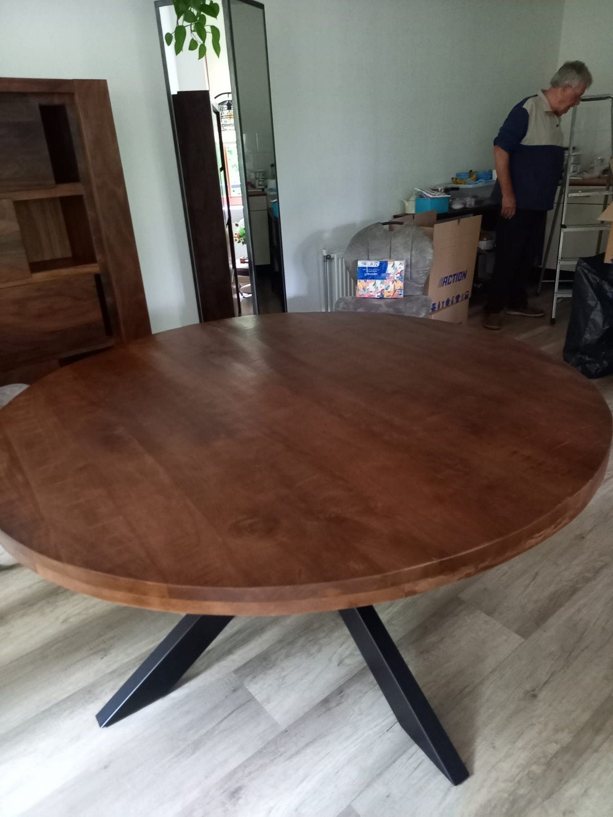 Eettafel mangohout 150cm, Huis en Inrichting, Tafels | Eettafels, Gebruikt, Rond, Vier personen, Ophalen