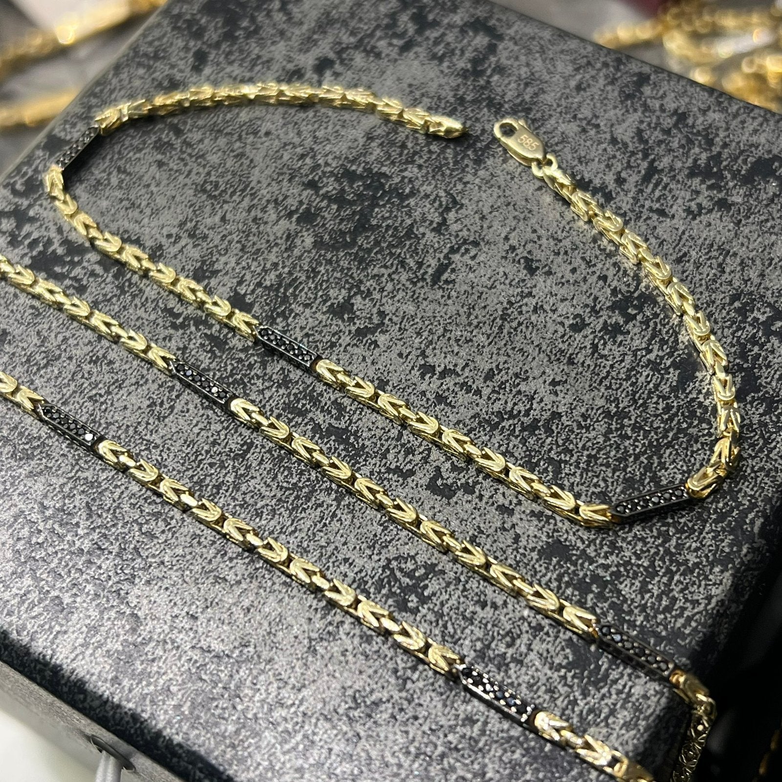 14k gouden koningsketting met armband set onyx stenen, Ophalen of Verzenden, Nieuw, Goud