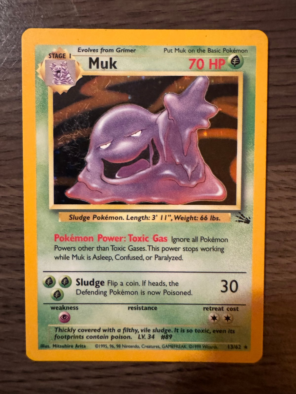 Pokémon Kaart Muk 13/62 Fossil  Set Holo 1999, Ophalen of Verzenden, Losse kaart, Foil