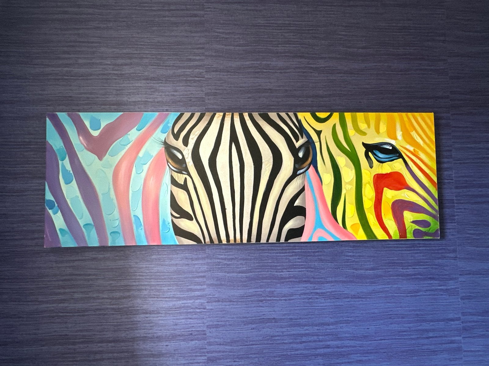 Kleurrijk Zebra Schilderij - Modern Kunstwerk 150 x 50 cm, Ophalen