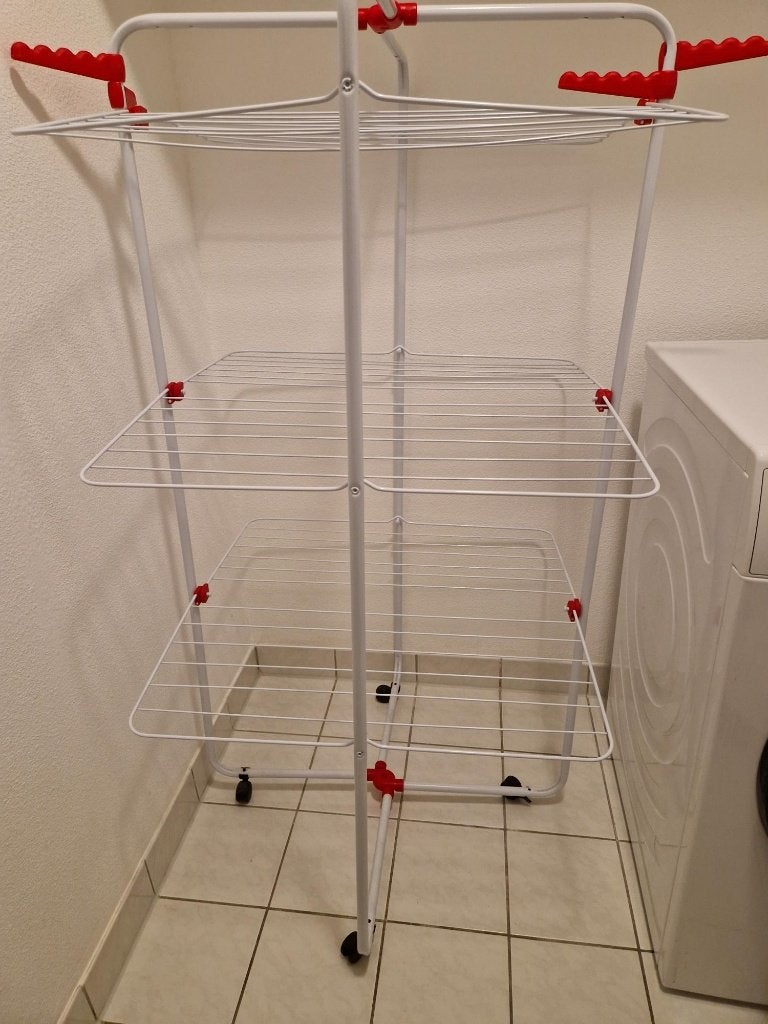 droogrek op wieltjes met drie lagen, Ophalen, Gebruikt, Wasrek