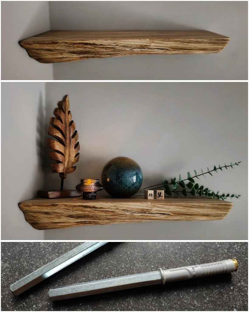 Zwevende boomstam wandplank eiken + mont.pennen 54,5cm #163B, Houtatelier M.Y., Info@myhoutatelier.nl, Nieuw, Ophalen of Verzenden