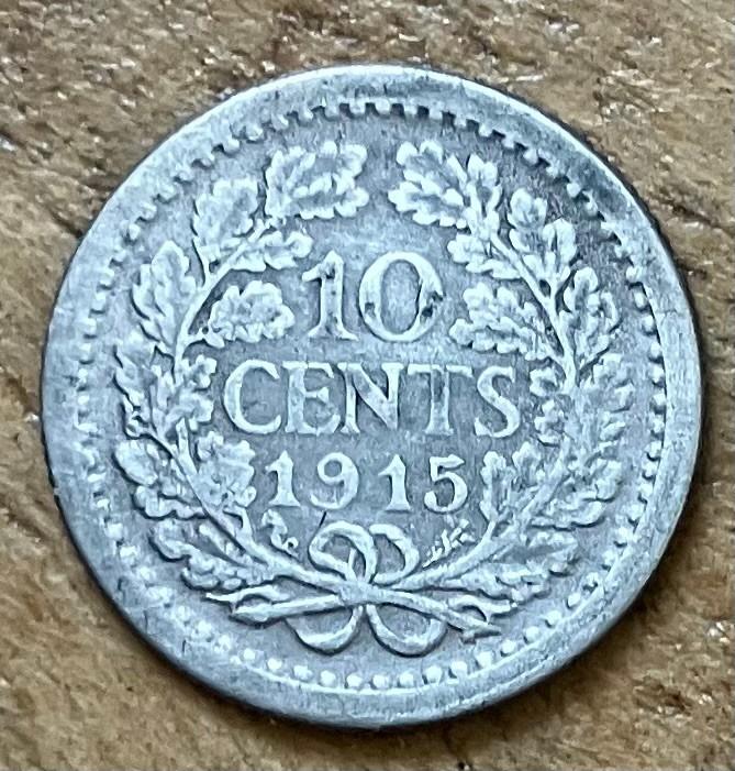 10 cent 1915 Wilhelmina, Ophalen, Koningin Wilhelmina, 10 cent, Zilver