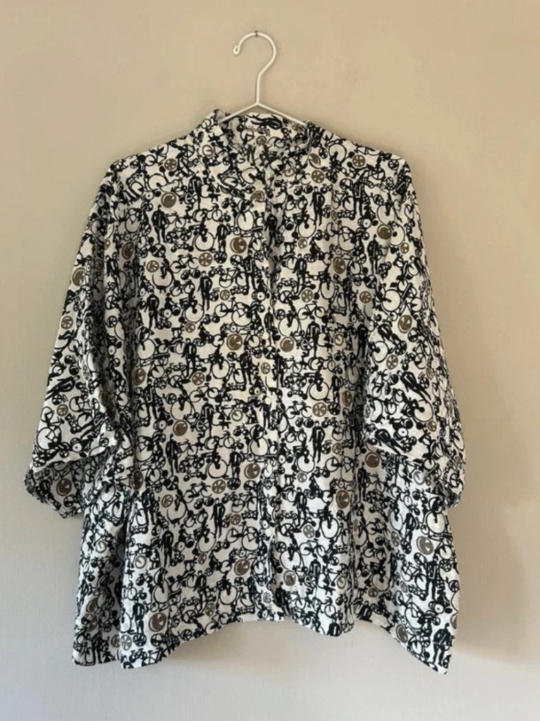 Fiets print blouse maat XL / XXL, Ophalen of Verzenden, Zo goed als nieuw, Maat 46/48 (XL) of groter, Wit
