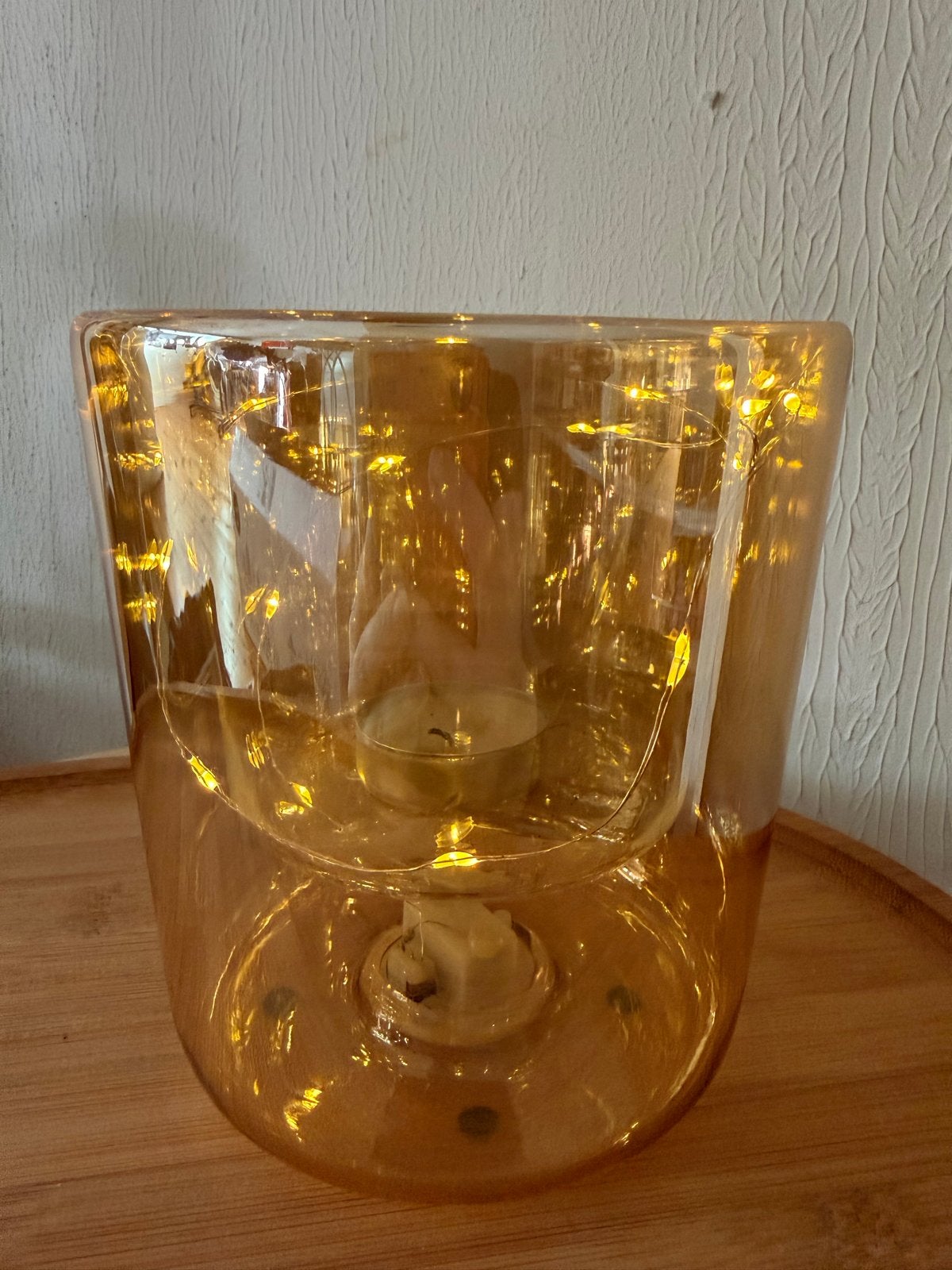 Glazen Windlicht met LED-verlichting - Amberkleurig, Ophalen, Windlicht, Oranje, Glas