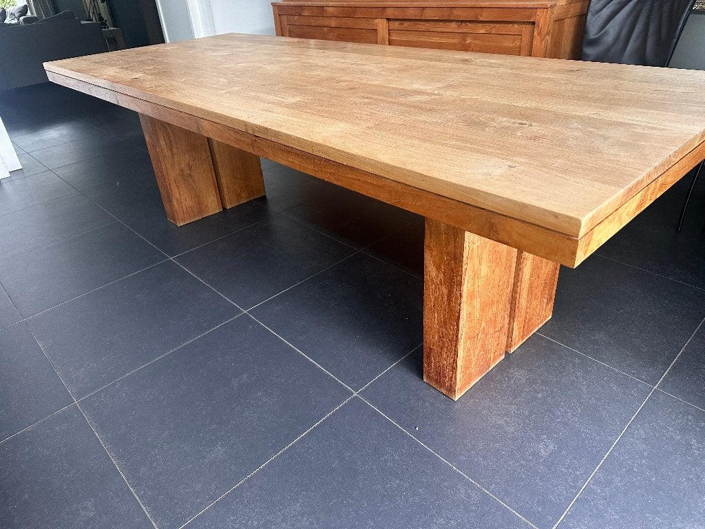 Grote teak houten eettafel, Foucault, Ophalen, Gebruikt, 100 tot 150 cm, Teakhout