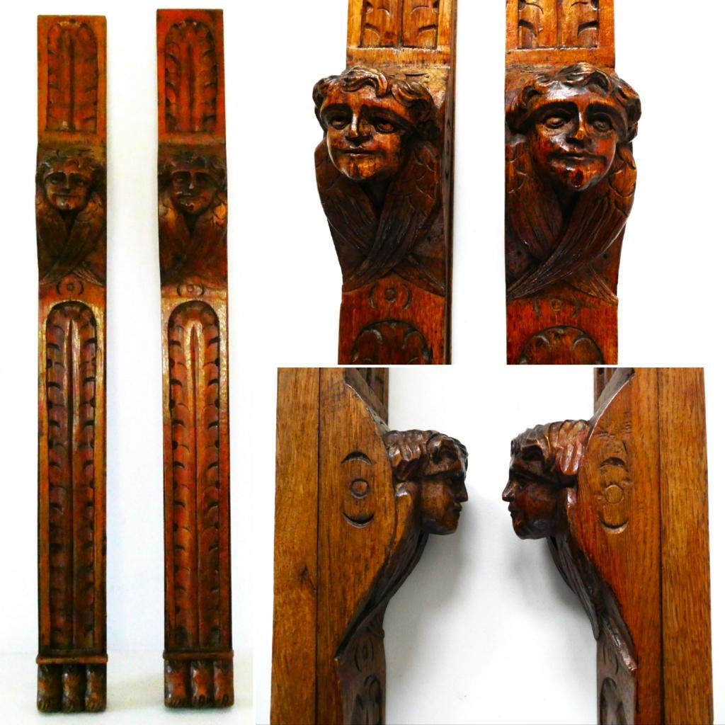 2 Houtgesneden kast ornamenten gedecoreerd met engelen engel, Houtsnijwerk, Handgemaakt, Hout, Bruin