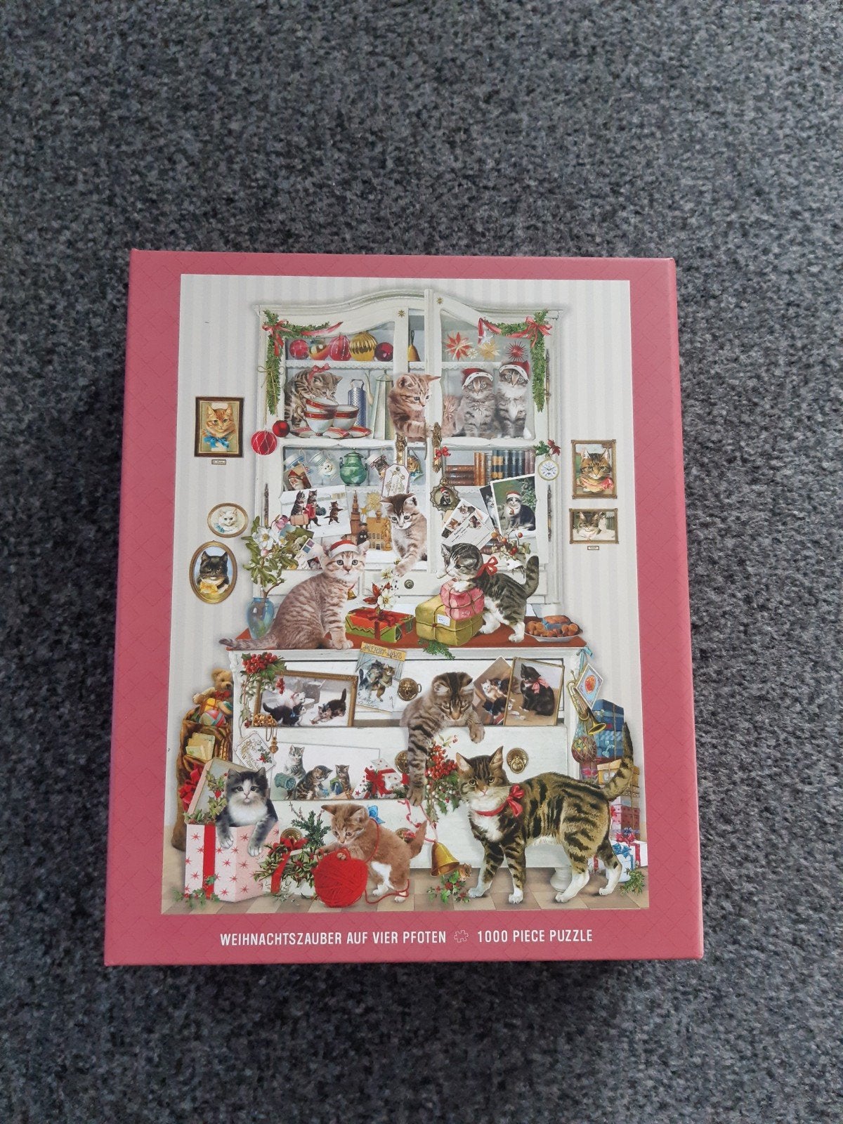 poezen puzzel in kerstsfeer 😺, Ophalen of Verzenden, 500 t/m 1500 stukjes, Zo goed als nieuw