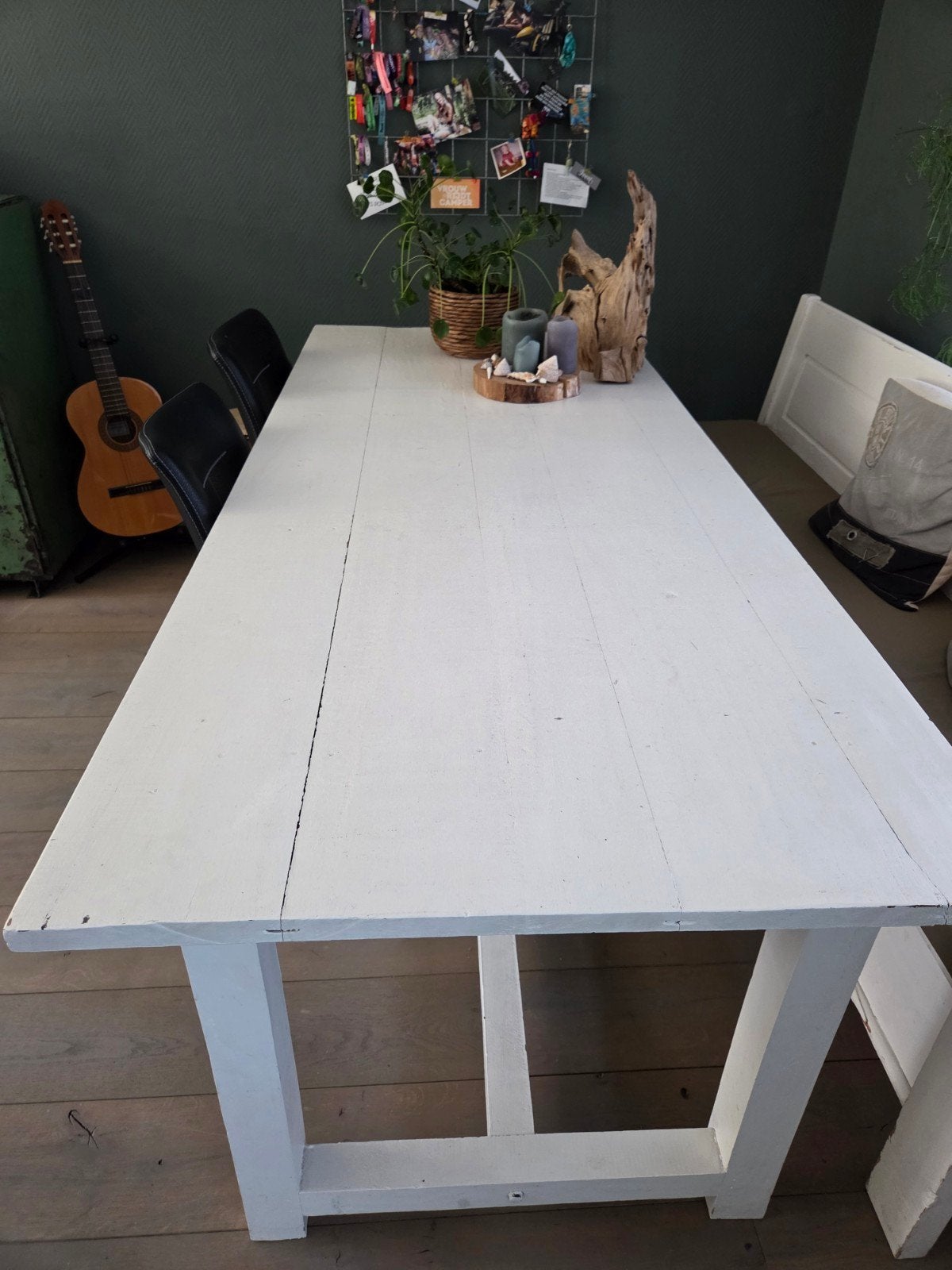 geleefde, robuuste, teakhouten tafel, 210x90, Huis en Inrichting, Ophalen, Rechthoekig, 200 cm of meer, 50 tot 100 cm